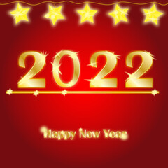 Happy New Year 2022 Gold Red Background