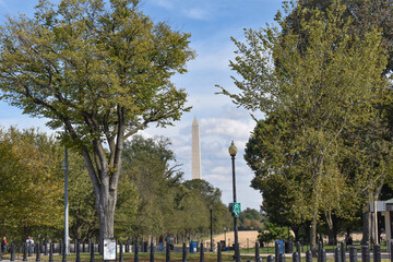 Washington, DC, USA - October 25, 2021: Washington Monument on a Bright Fall Afternoon as Seen from the Southern Side of the Lincoln Memorial