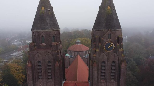 Big Catholic Church in Laren, the Netherlands - Aerial between the towers
