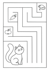 Coloring page with a logical educational game maze for the youngest children, vector illustration.