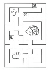 Coloring page with a logical educational game maze for the children, vector illustration.