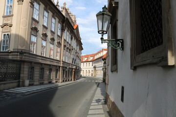 Luxury house on a beautiful winding street in Prague on a summer day against a cloudy sky