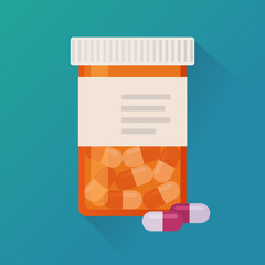 Orange pill box with capsules (flat design)