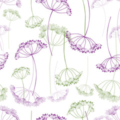 Seamless pattern of contour drawings decorative umbrella flowers