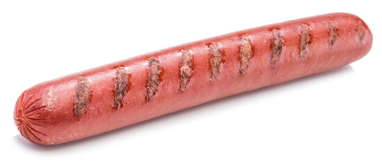 Grilled frankfurter sausage isolated on white background.