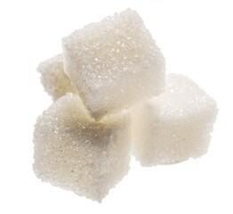 White sugar cubes on white background. Macro picture.