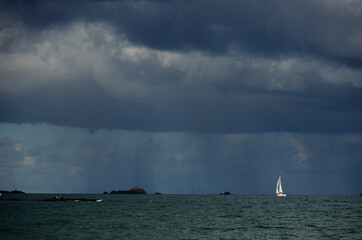 Town of Saint-Malo, a touristic icon in Brittany, seascape