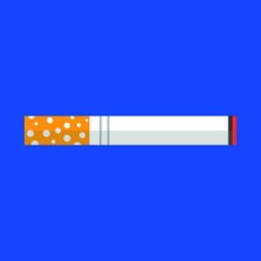 Cigarette illustration flat icon on blue background. Cigarette simple silhouette. Modern,minimalist icon in stylish colors. Web site page and mobile app design vector element. Lung cancer concept.
