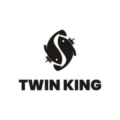 twin fish king logo design illustration