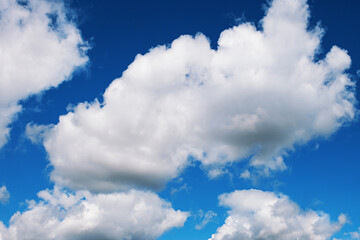 Naklejka na ściany i meble Several cloud structures against a blue sky.