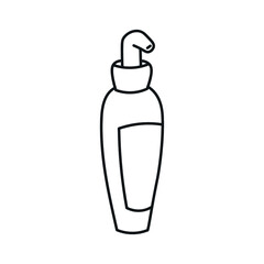 Vector image. A plastic or glass bottle for detergent. Packaging of liquid for hygiene. A bottle with a dispenser. Simple form.