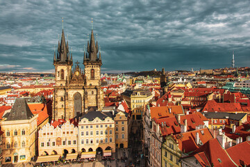 Fototapeta na wymiar Panoramic view of the old town of Prague.