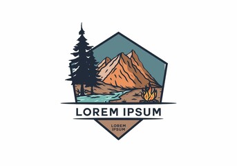 Night mountain and river illustration drawing