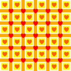 Checkered background decorated with hearts. Background for albums, scrapbooking, art objects, crafts, fabrics, advertising, blogging. Raster illustration.