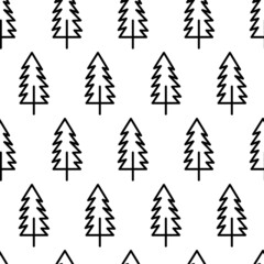 Obraz premium Black and white seamless pattern with fir tree icon. Vector trees symbol sign. Plants, landscape design for print, card, postcard, fabric, textile. Business idea concept