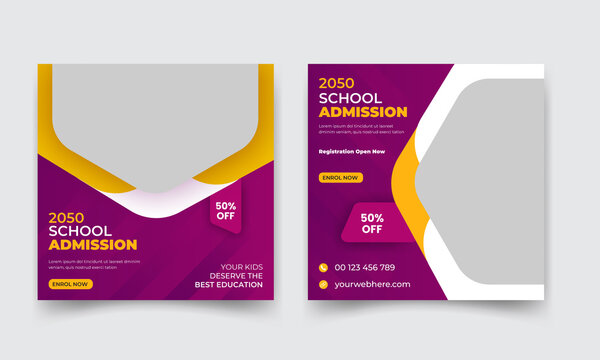 Set of Editable School education admission open social media post template  or back to school web banner or square flyer poster design, vector Stock  Vector | Adobe Stock
