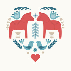 scandinavian folk pattern heart shape