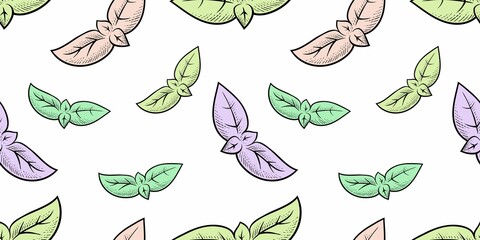 Mint leaves engraving style, seamless background