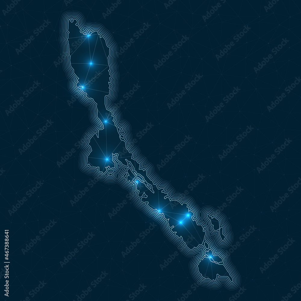 Poster losinj network map. abstract geometric map of the island. digital connections and telecommunication 