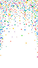 Watercolor confetti on white background. Alive rainbow colored dots. Happy celebration high colorful bright card. Memorable hand painted confetti.