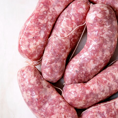 Bunch of raw uncooked italian sausages salsiccia