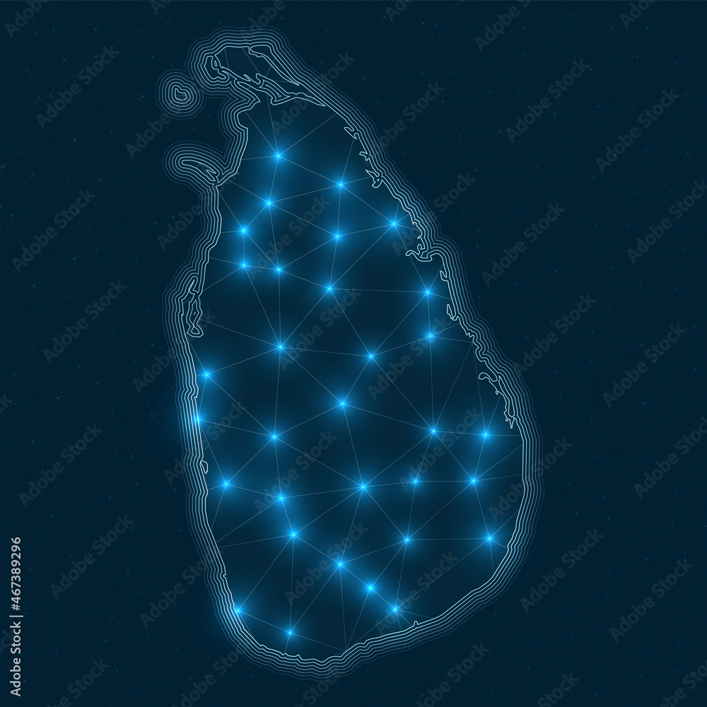 Poster sri lanka network map. abstract geometric map of the country. digital connections and telecommunicat