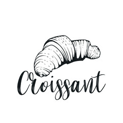 Croissant Hand Drawing Isolated Black And White Vector Illustration Silhouette Image