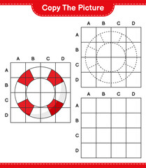 Copy the picture, copy the picture of Lifebuoy using grid lines. Educational children game, printable worksheet, vector illustration