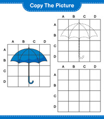 Copy the picture, copy the picture of Umbrella using grid lines. Educational children game, printable worksheet, vector illustration
