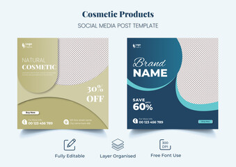 Natural organic cosmetic products sale social media post banner ads suitable for promotional cosmetic banner or square flyer Template design