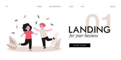 Adorable cartoon children dancing. Girl playing maracas, boy singing, kid clapping flat vector illustration. Entertainment, performance, music concept for banner, website design or landing web page