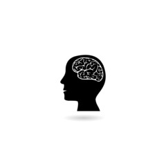 Brain and human head icon with shadow