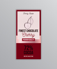 Cherry Chocolate Label Design. Hand Drawn Fruit Illustration. Isolated