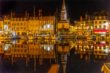 Naklejka na ściany i meble Night Boats Waterfront Reflection Inner Harbor Honfluer France