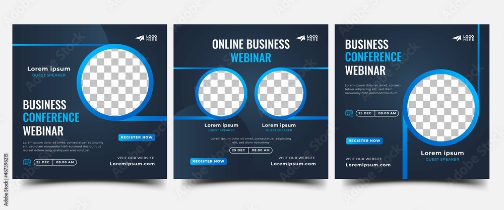 Canvas Prints set of webinar social media post template. editable vector design with place for the photo.