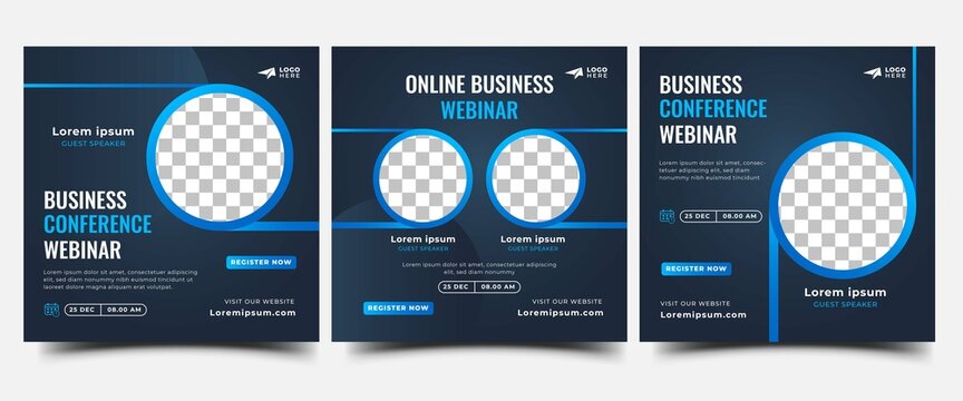 Set of Webinar Social Media post template. Editable vector design with place for the photo.