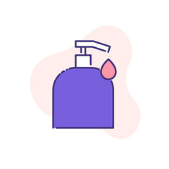 Obraz premium hand sanitizer or liquid soap bottle with drop of antiseptic gel single flat line icon isolated on white. outline icon symbol Coronavirus Covid 19 banner wash flat element