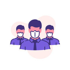 head man in medical mask single flat line icon isolated on white. Perfect outline symbol Coronavirus Covid 19 disease prevention pandemic banner. Quality flat design element quarantine