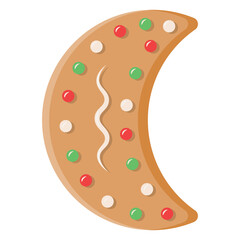 Christmas gingerbread colored cookies moon with decoration, isolated on white background, vector illustration