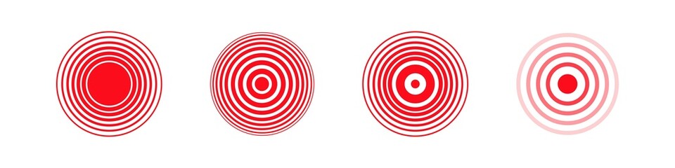 Pain red icon. Radial target ache vector sign. Circle pain spot symbol isolated on white background.