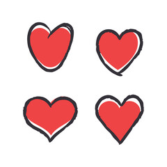 Hearts doodle collection. Heart illustrations. Hand drawn valentine's day romance symbol.