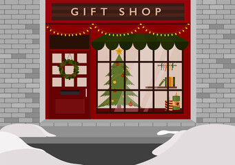 Gifts shop with Christmas mood in vector.