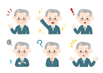 シニア男性の表情イラストセット