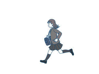 走る女の子　学生　中高生　高校生　中学生　ブレザー　女子高生　イラスト素材
