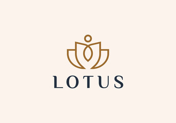 Luxury elegant lotus flower logo linear line art monogram style. Flower symbol. Beauty, spa, salon, cosmetics or boutique logo and more business.
