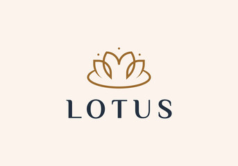 Luxury elegant lotus flower logo linear line art monogram style. Flower symbol. Beauty, spa, salon, cosmetics or boutique logo and more business.
