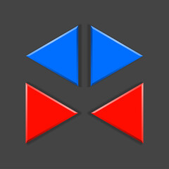 Vector blue and red Arrow banners set. Direct shape. 3d Abstract Business infographic presentation diagram. Section compare service. Up and down trend. Flat Paper index Exact pointer Isolated on black