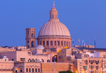 Malta. The coastline along Valletta and the harbor at sunrise.