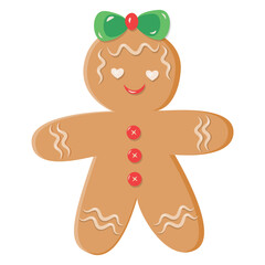 Christmas gingerbread man colored cookies with decoration, isolated on white background, vector illustration