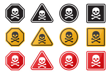 Skull and crossbones danger sign collection. Vector illustration